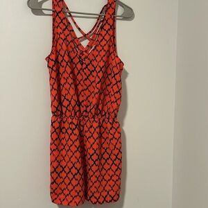 Silence + Noise Urban Outfitters Orange and Black Summer Boho Romper Size M